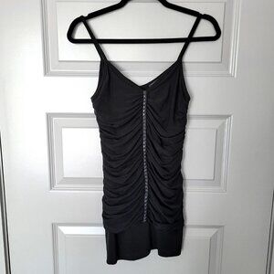 NWOT Little Black Ruffled Bodycon Stretchy V-Neckline Midline Details Dress